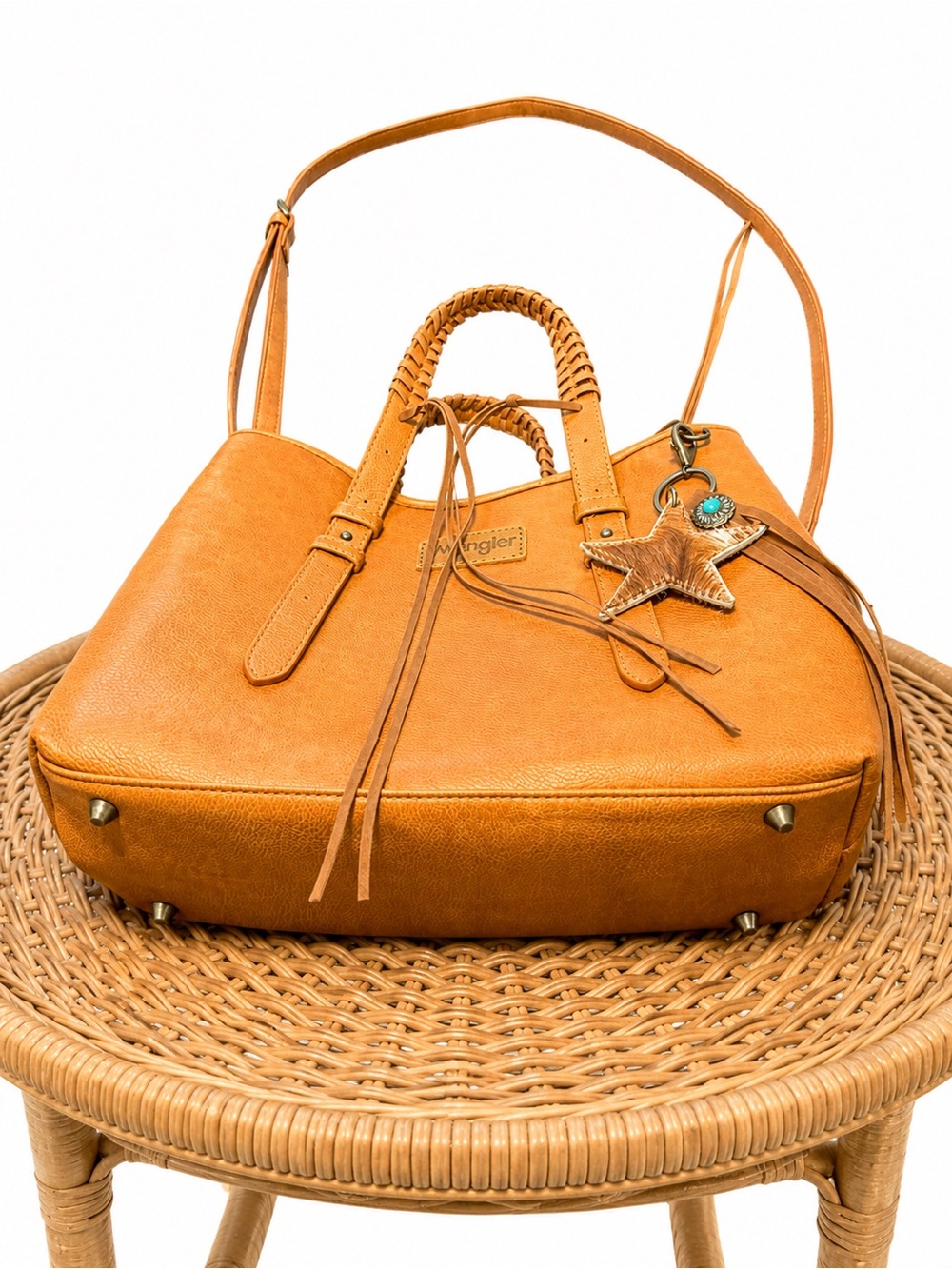 Wrangler Cognac Shoulder Tote with Star Charm